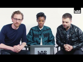 tom hiddleston, letitia wright and sebastian stan.